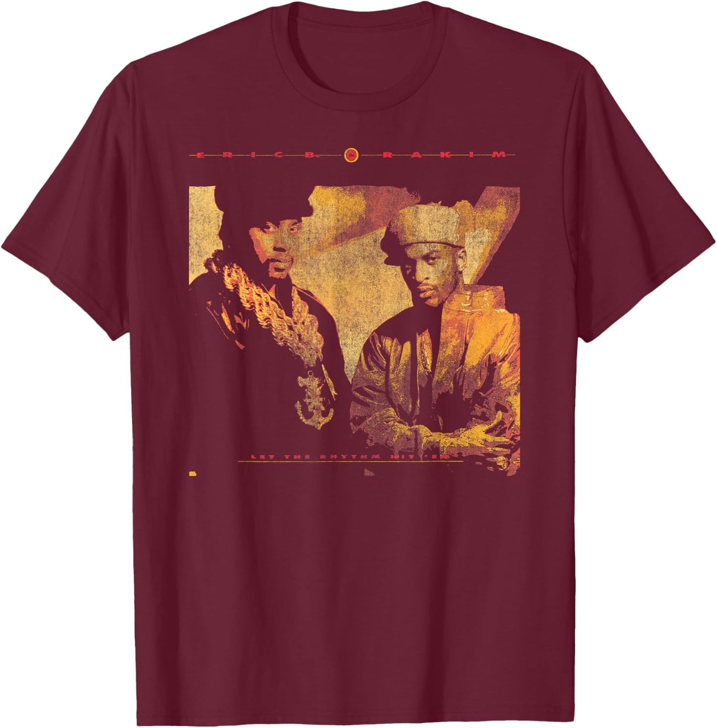 Eric B & Rakim – Let The Rhythm Portrait On Navy T-Shirt - T-Shirt | Maroon