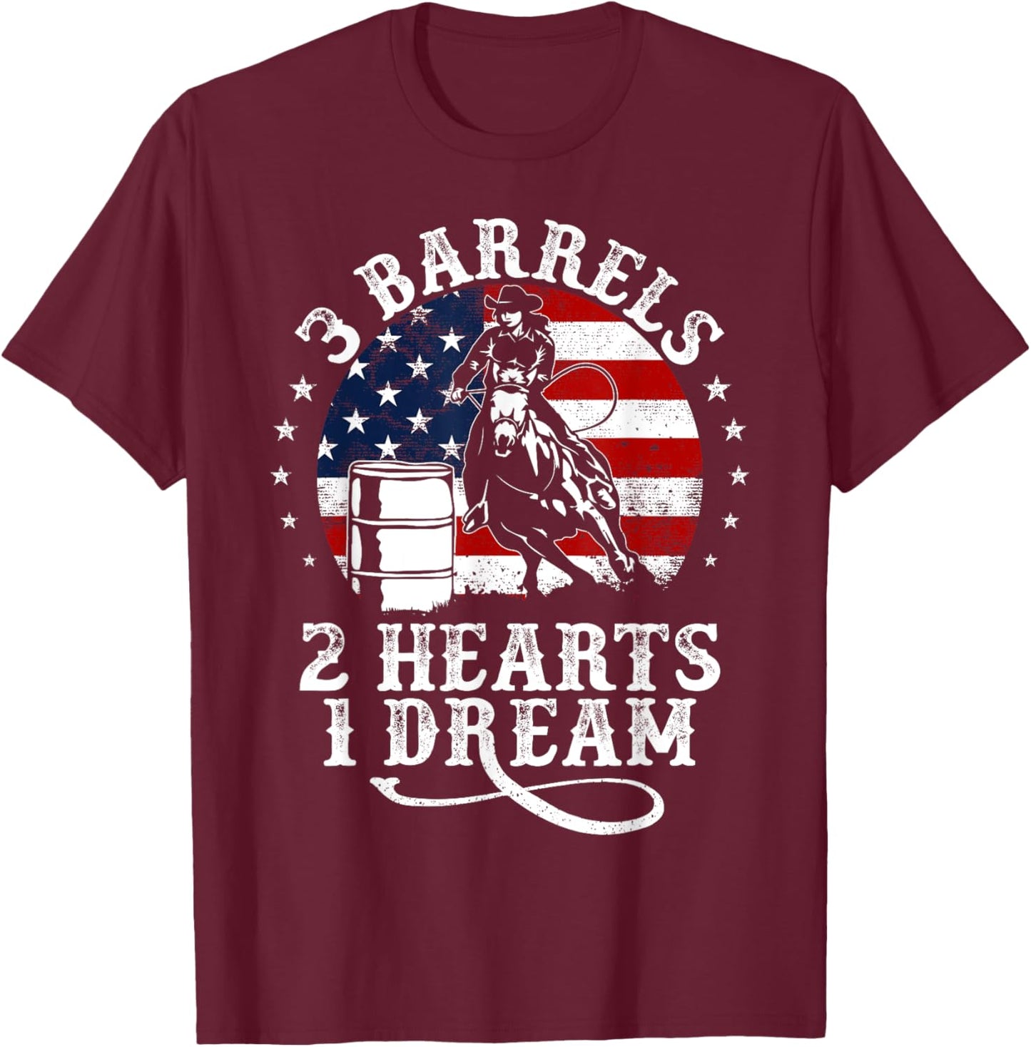 3 Barrels 2 Hearts 1 Dream Vintage Barrel Racing Rodeo T-Shirt - T-Shirt | Maroon