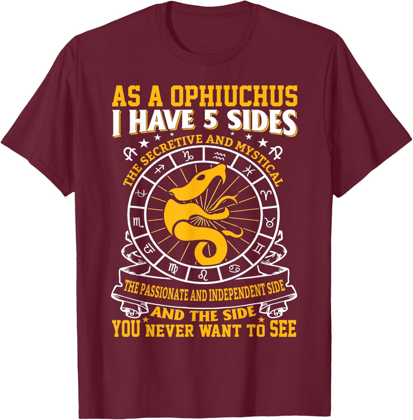Fancy Ophiuchus November December Zodiac Design T-Shirt - T-Shirt | Maroon