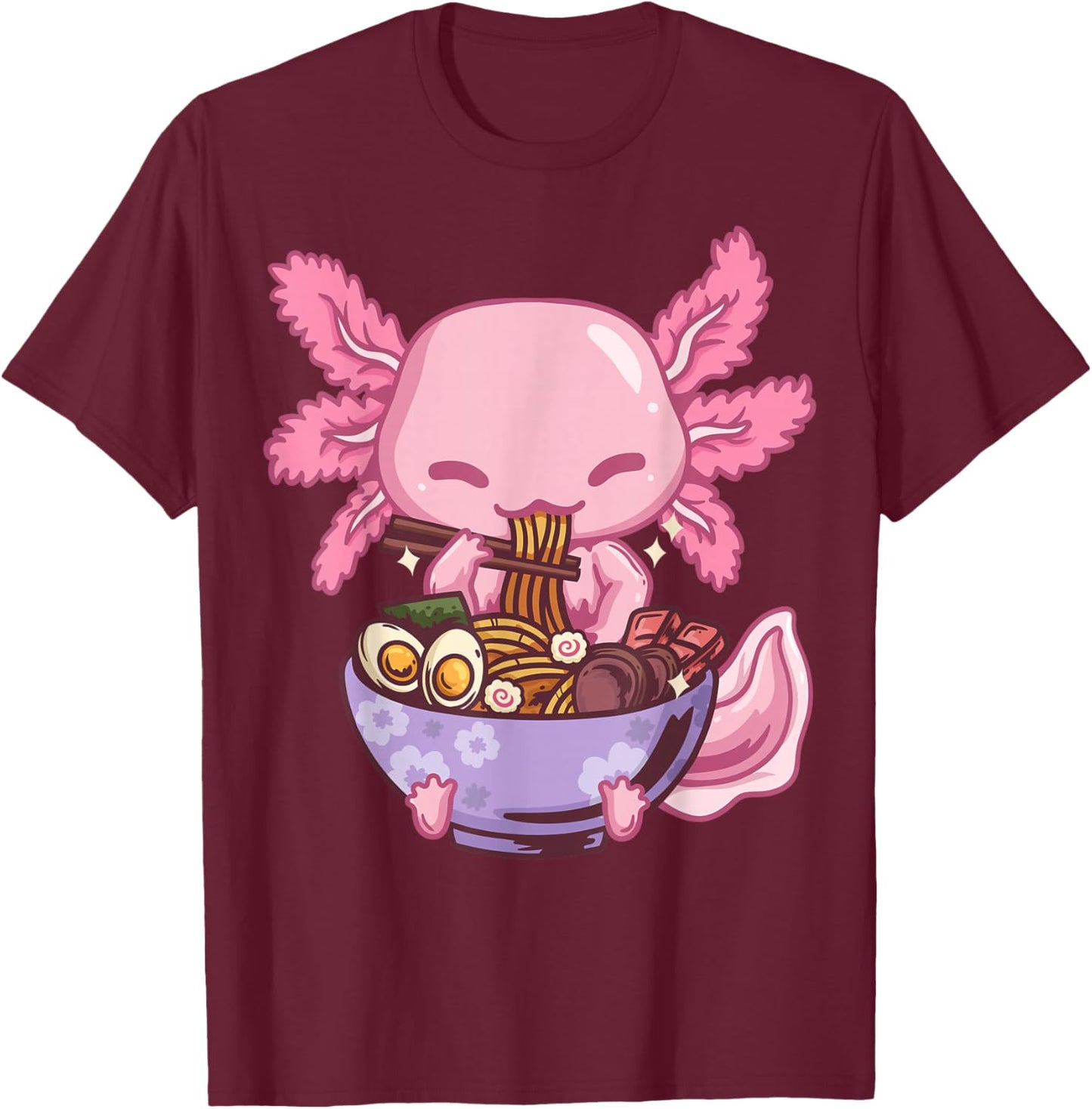 Axolotl Ramen Anime Kawaii Eating Girls Teens Small T-Shirt - T-Shirt | Maroon