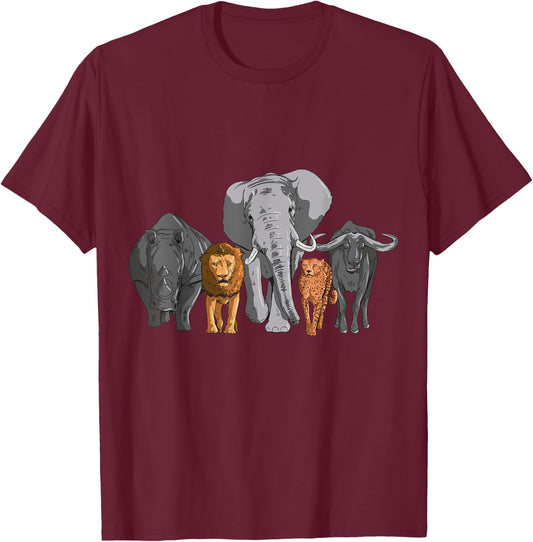 Elephant Lion Animals Leopard Rhino Animal Children T-Shirt - T-Shirt | Maroon