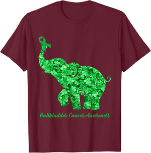 Elephant With Flower Gallbladder Cancer Awareness Ribbon T-Shirt - T-Shirt | Maroon
