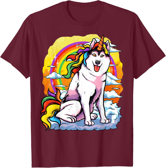 Husky Unicorn Rainbow Funny Siberian Husky Dog Owner Lovers Men Women Kids T-Shirt - T-Shirt | Maroon