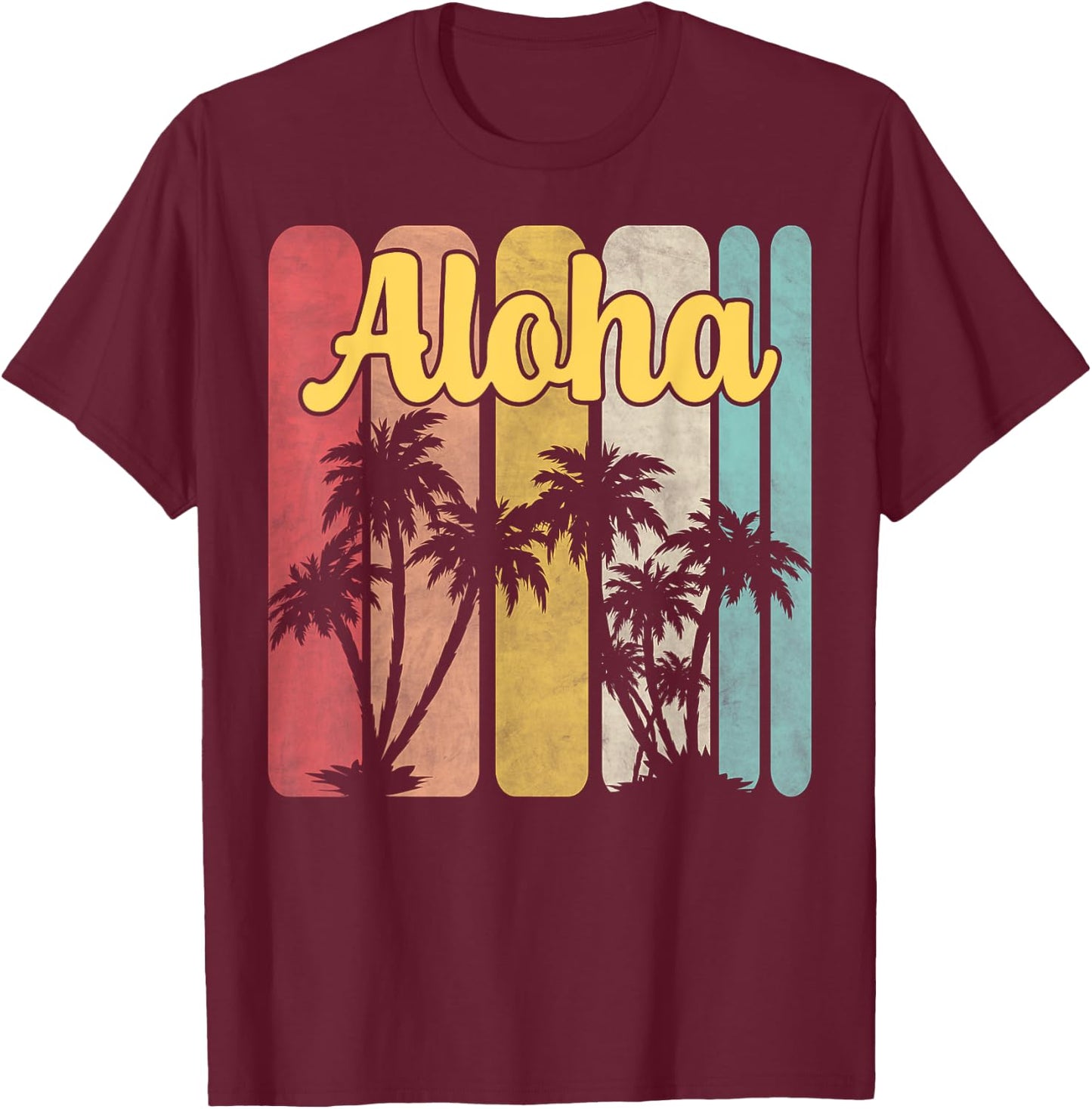 Aloha Hawaii Hawaiian Island Palm Tree Summer Tropical Beach Men Women Girls Kids T-Shirt - T-Shirt | Maroon