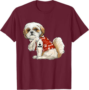 I Love Mom Tattoo Shih Tzu Mom Funny Mother's Day Gift T-Shirt - T-Shirt | Maroon
