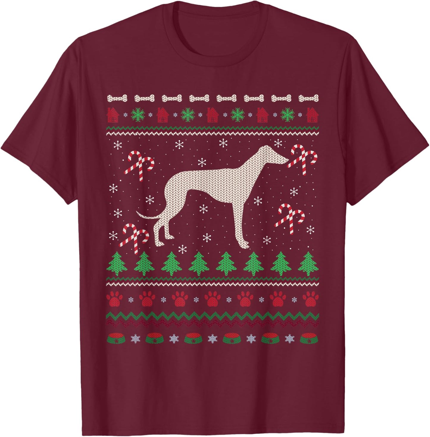 Ugly Xmas Sweater Santa Italian Greyhound Dog Christmas Men Women Kids T-Shirt - T-Shirt | Maroon