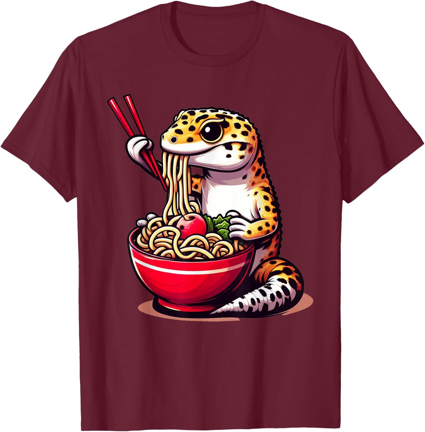 Gecko Anime Japanese Kawaii Ramen Reptile Leopard Gecko T-Shirt - T-Shirt | Maroon