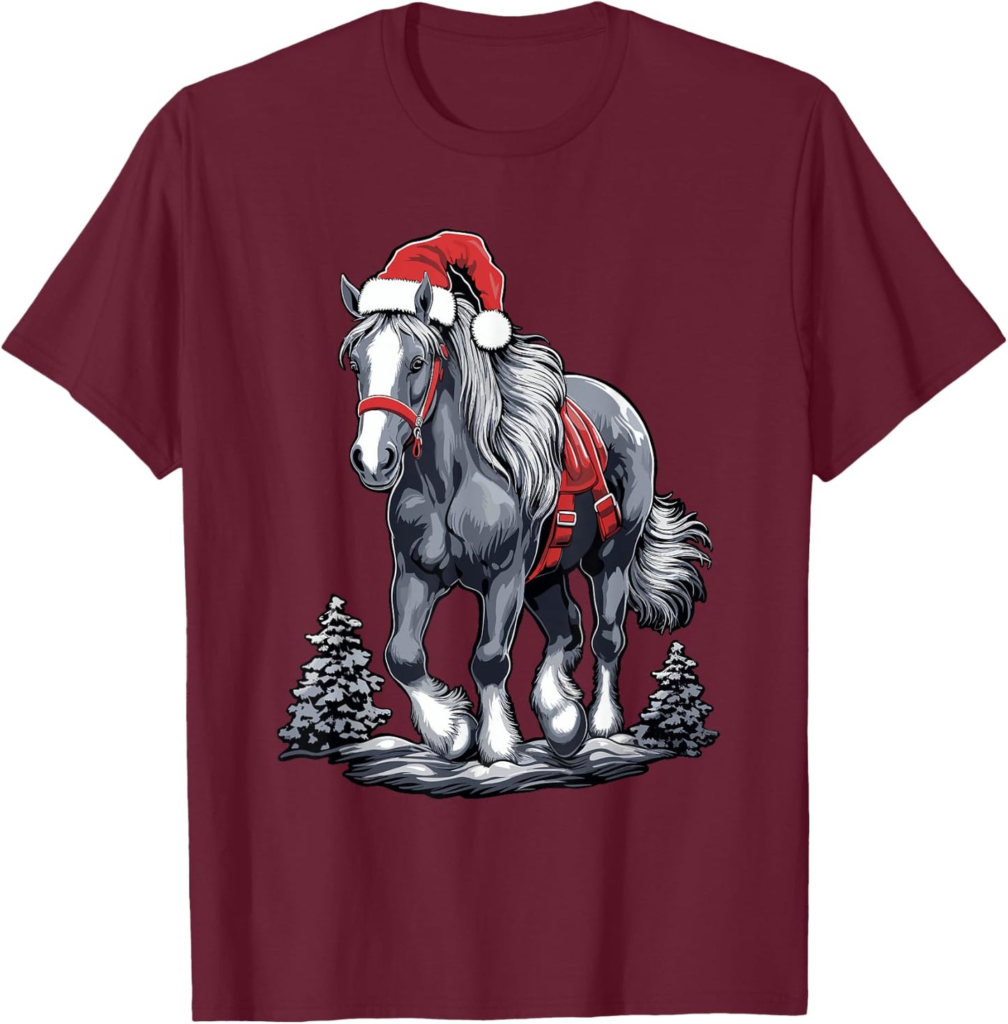 Cute Horse Christmas Santa Hat Xmas Pony Pajama T-Shirt - T-Shirt | Maroon