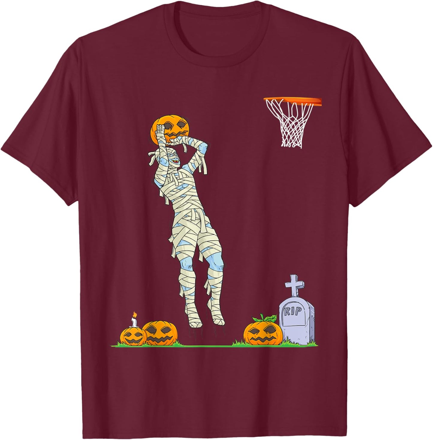 Funny Mummy Basketball Halloween Pumpkin T-Shirt - T-Shirt | Maroon