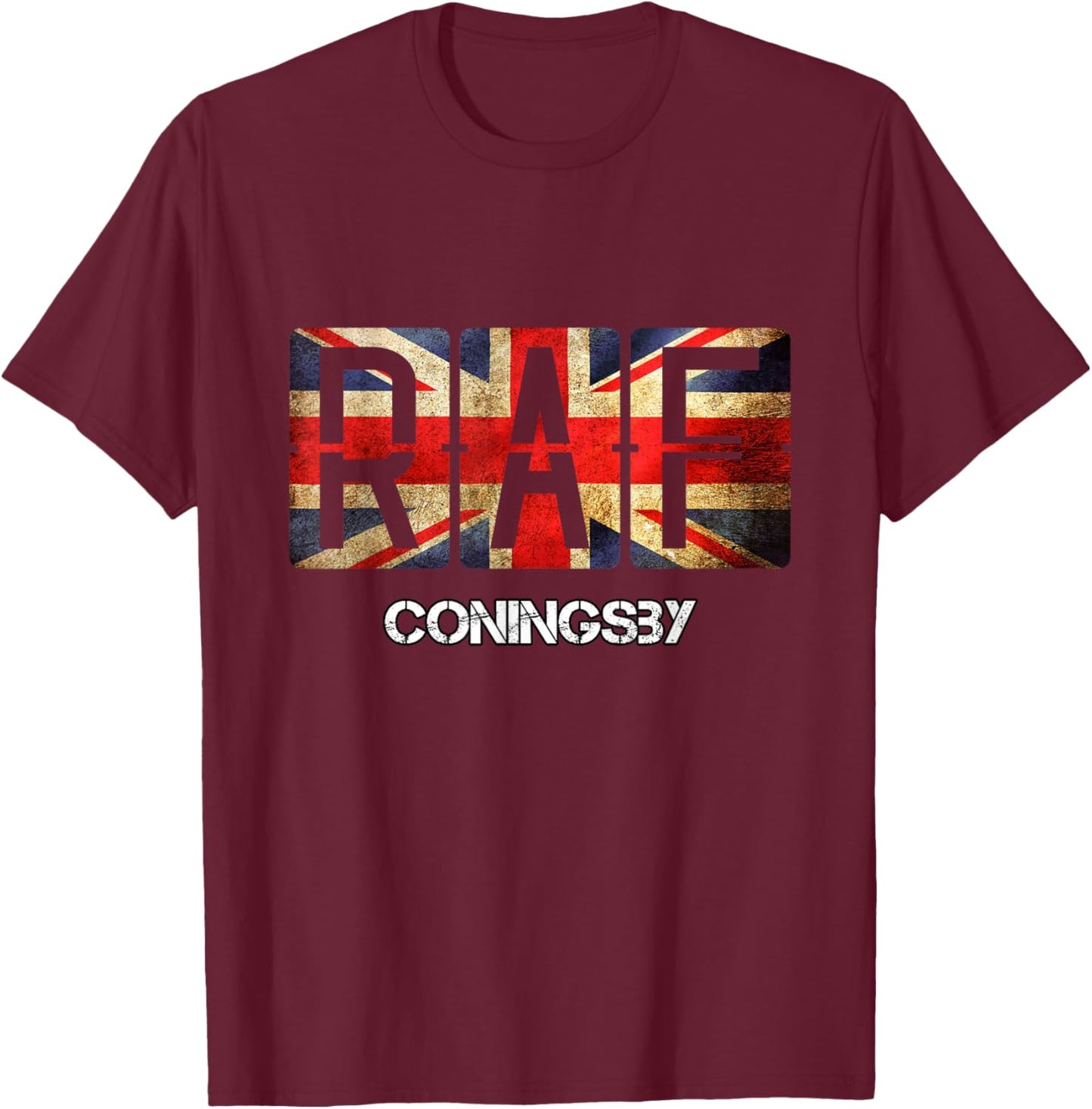 British RAF Coningsby Vintage Distressed Airforce T-Shirt - T-Shirt | Maroon