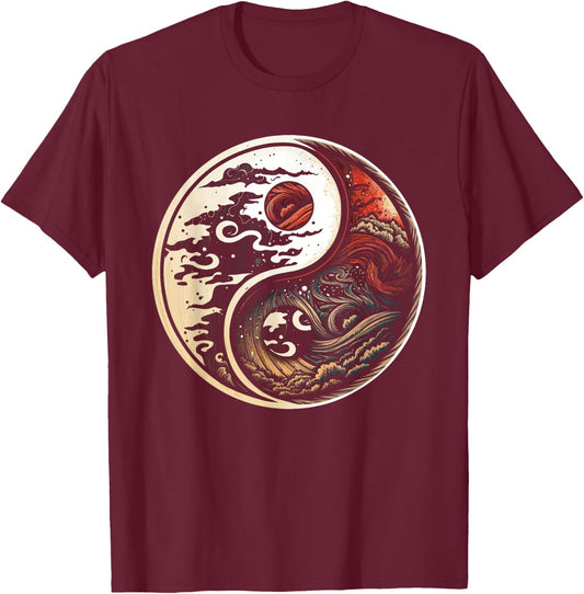 Balance and Harmony: Yin Yang Symbol, Nature Lover T-Shirt - T-Shirt | Maroon
