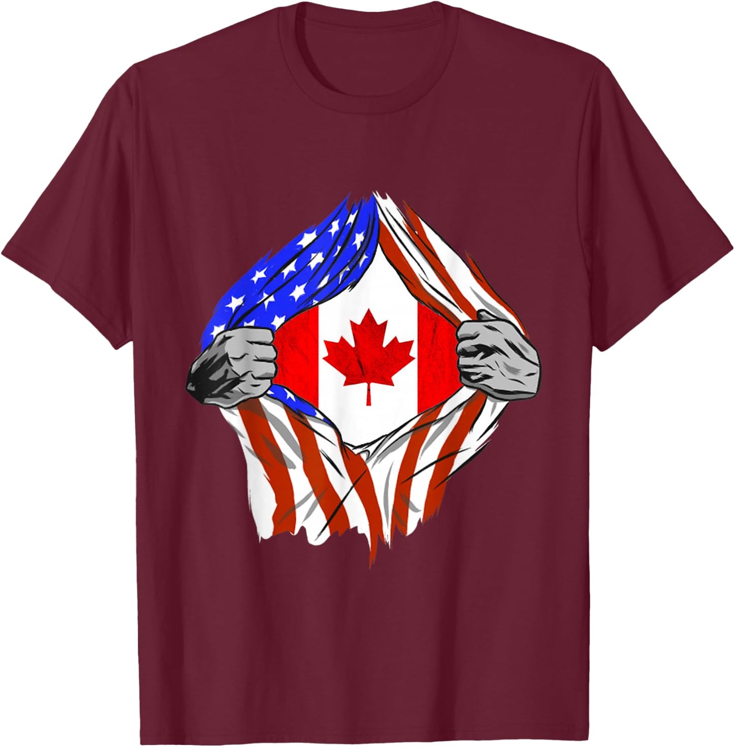 America USA Canadian Flag Chest Canadian Roots Canada T-Shirt - T-Shirt | Maroon