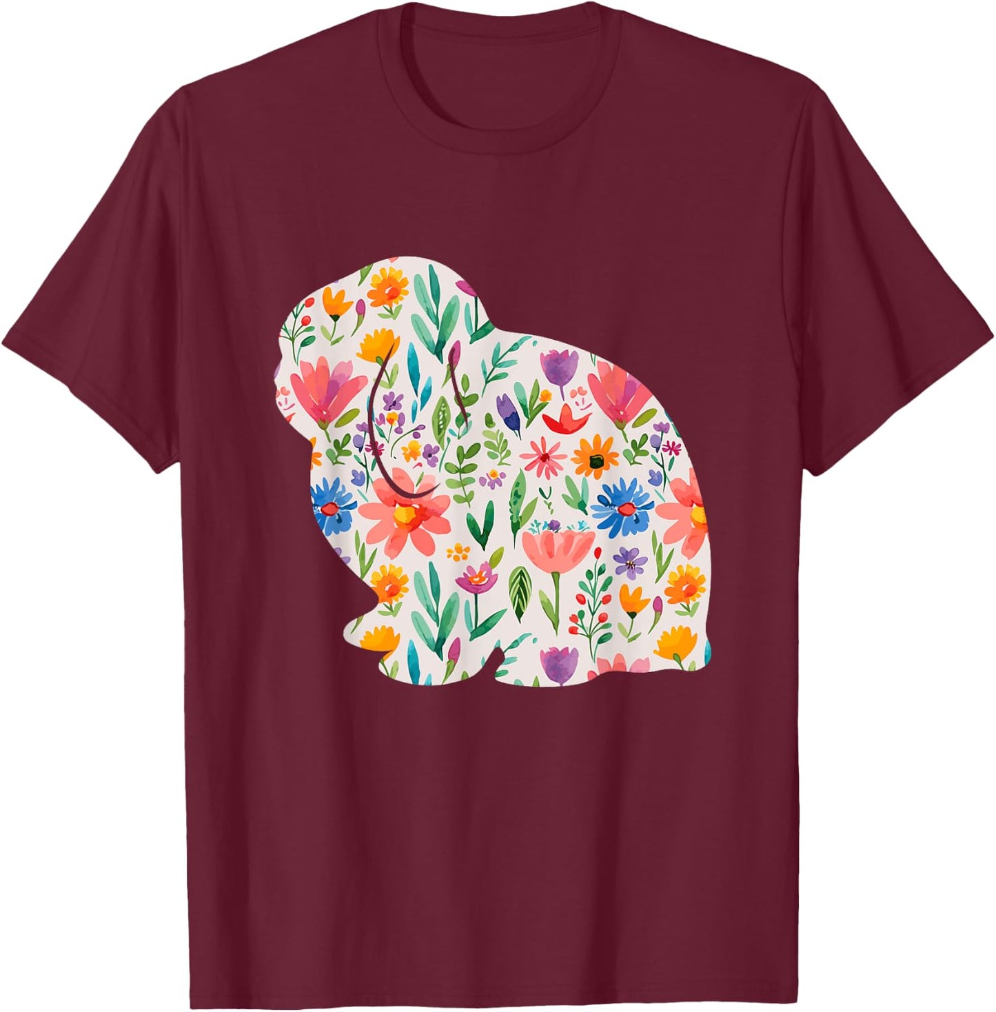 Holland Lop Bunny Rabbit watercolor flowers design T-Shirt - T-Shirt | Maroon