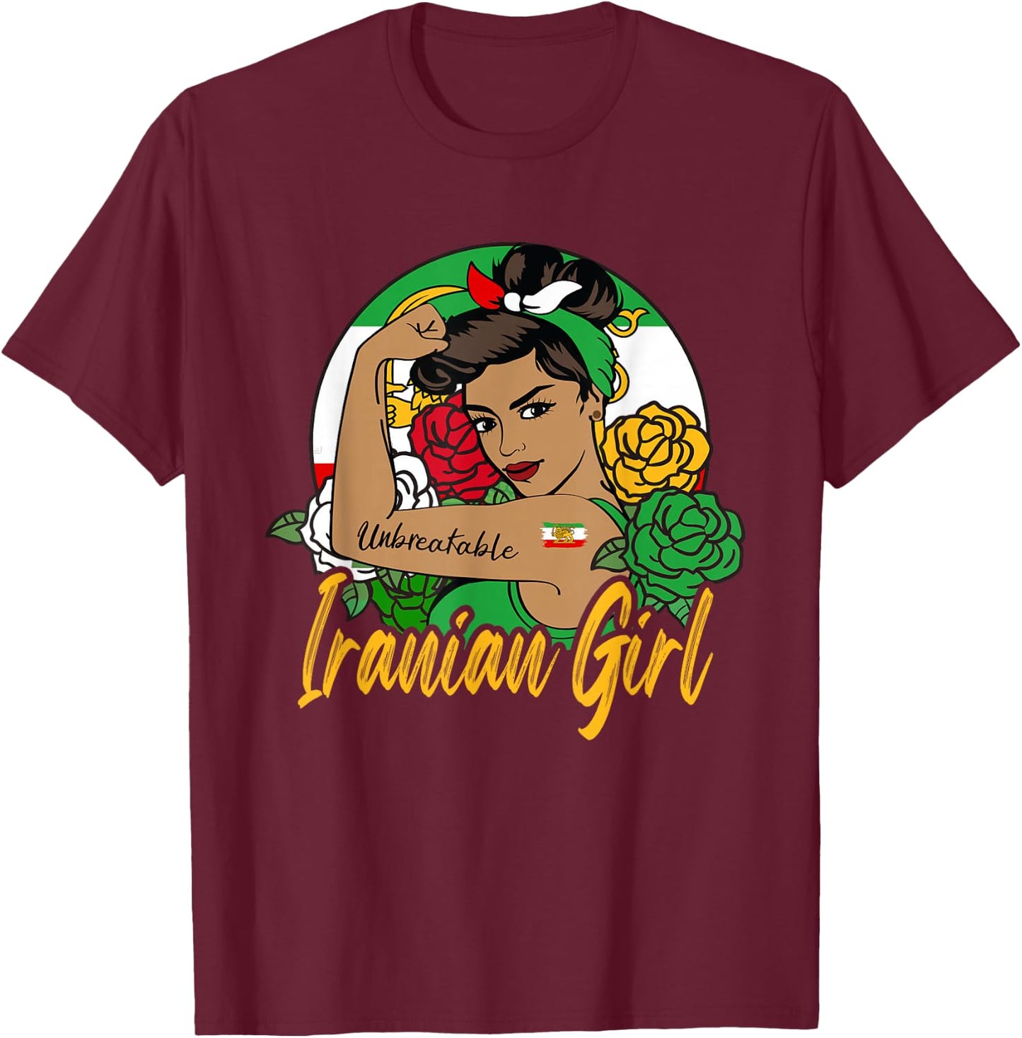 Iran Iranian For Girl Flag Lion Persian T-Shirt - T-Shirt | Maroon