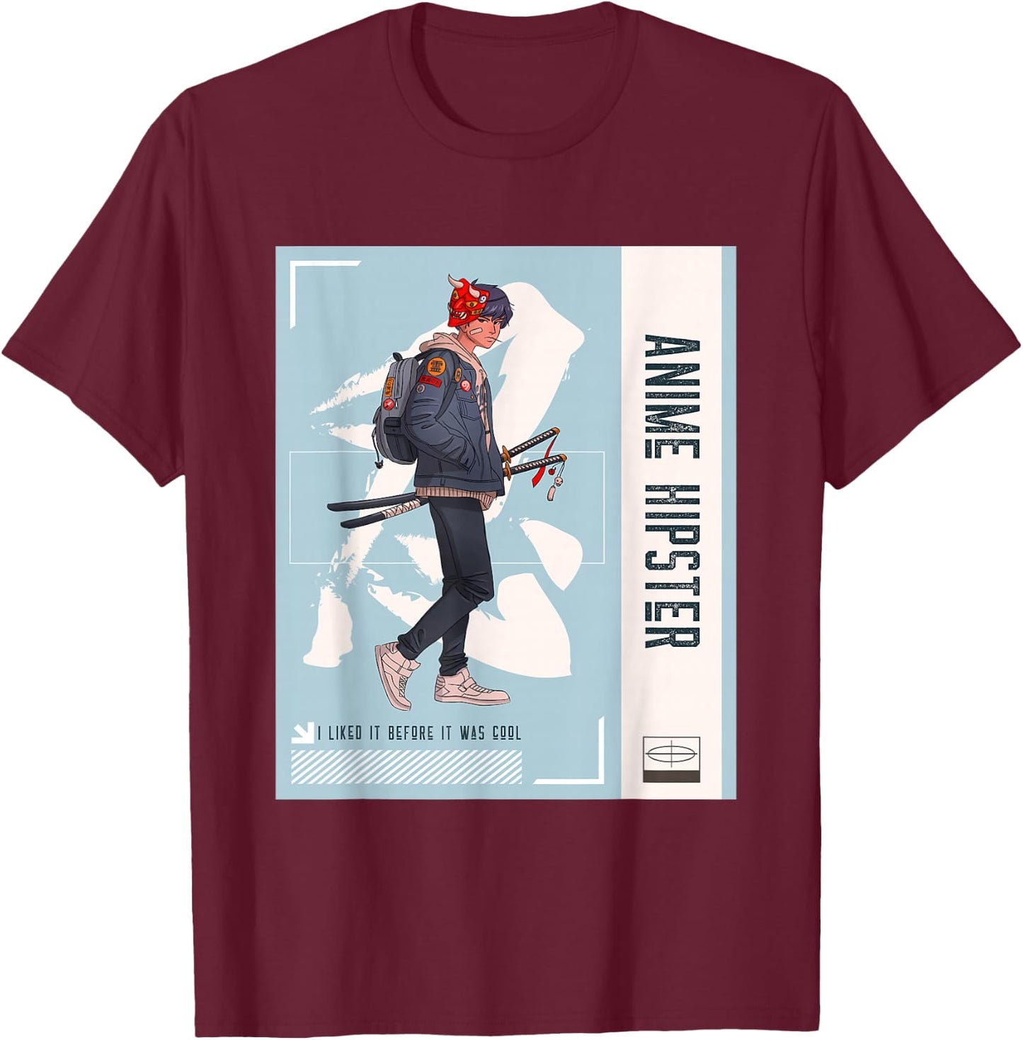Anime Hipster T-Shirt - T-Shirt | Maroon