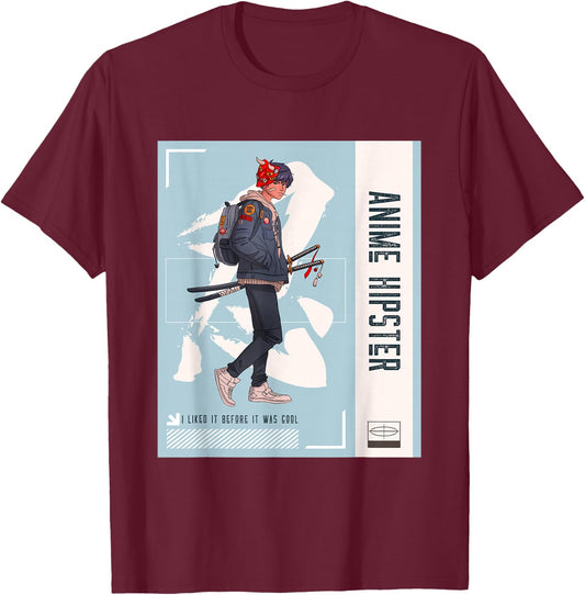 Anime Hipster T-Shirt - T-Shirt | Maroon