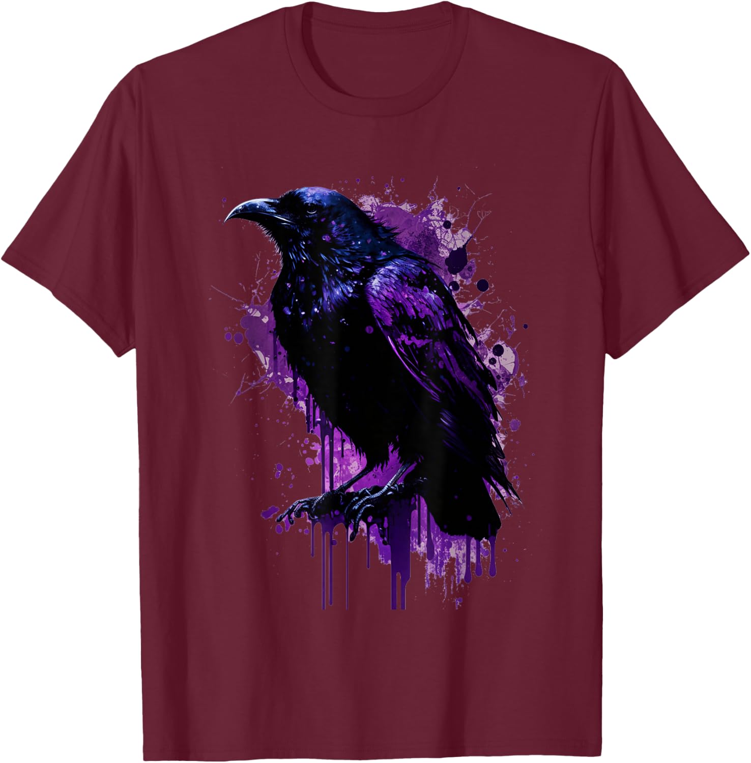 Beautiful Black Crow Raven Bird Purple Stain Men Women T-Shirt - T-Shirt | Maroon