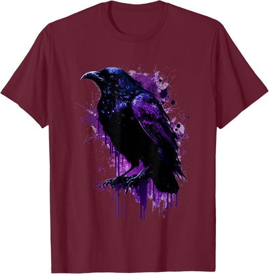 Beautiful Black Crow Raven Bird Purple Stain Men Women T-Shirt - T-Shirt | Maroon
