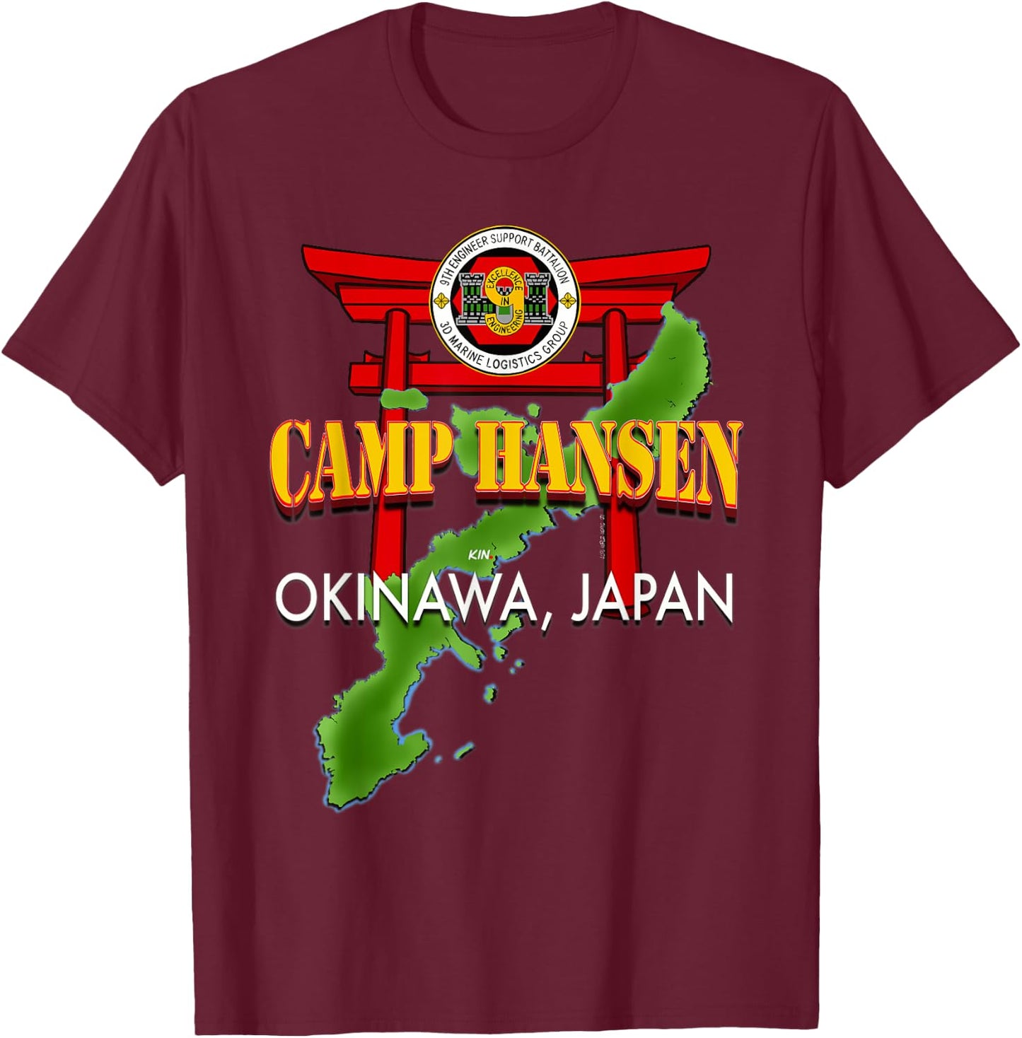 9th Engineer Support Battalion Camp Hansen Okinawa Japan T-Shirt - T-Shirt | Maroon