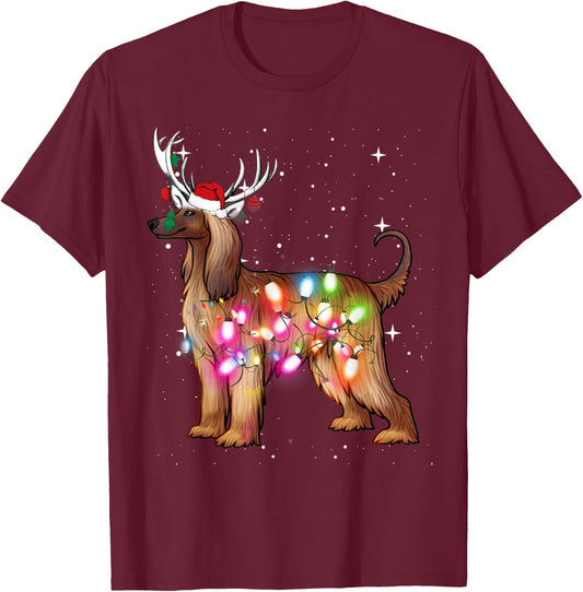 Afghan Hound Christmas Lights Pajama Funny Dog Women Kids T-Shirt - T-Shirt | Maroon