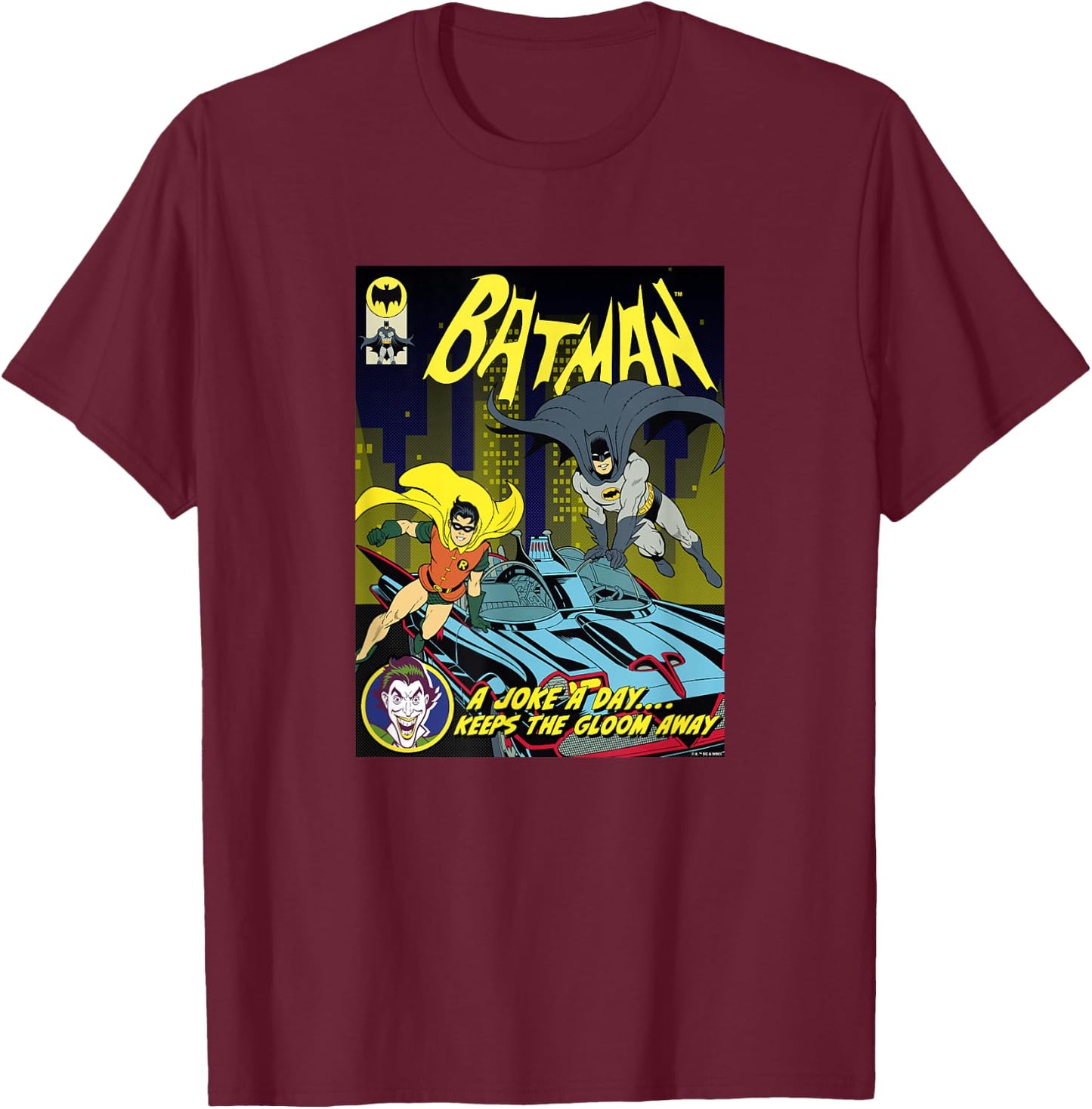 Batman Vintage 60's Batman & Robin Batmobile Comic Cover T-Shirt - T-Shirt | Maroon