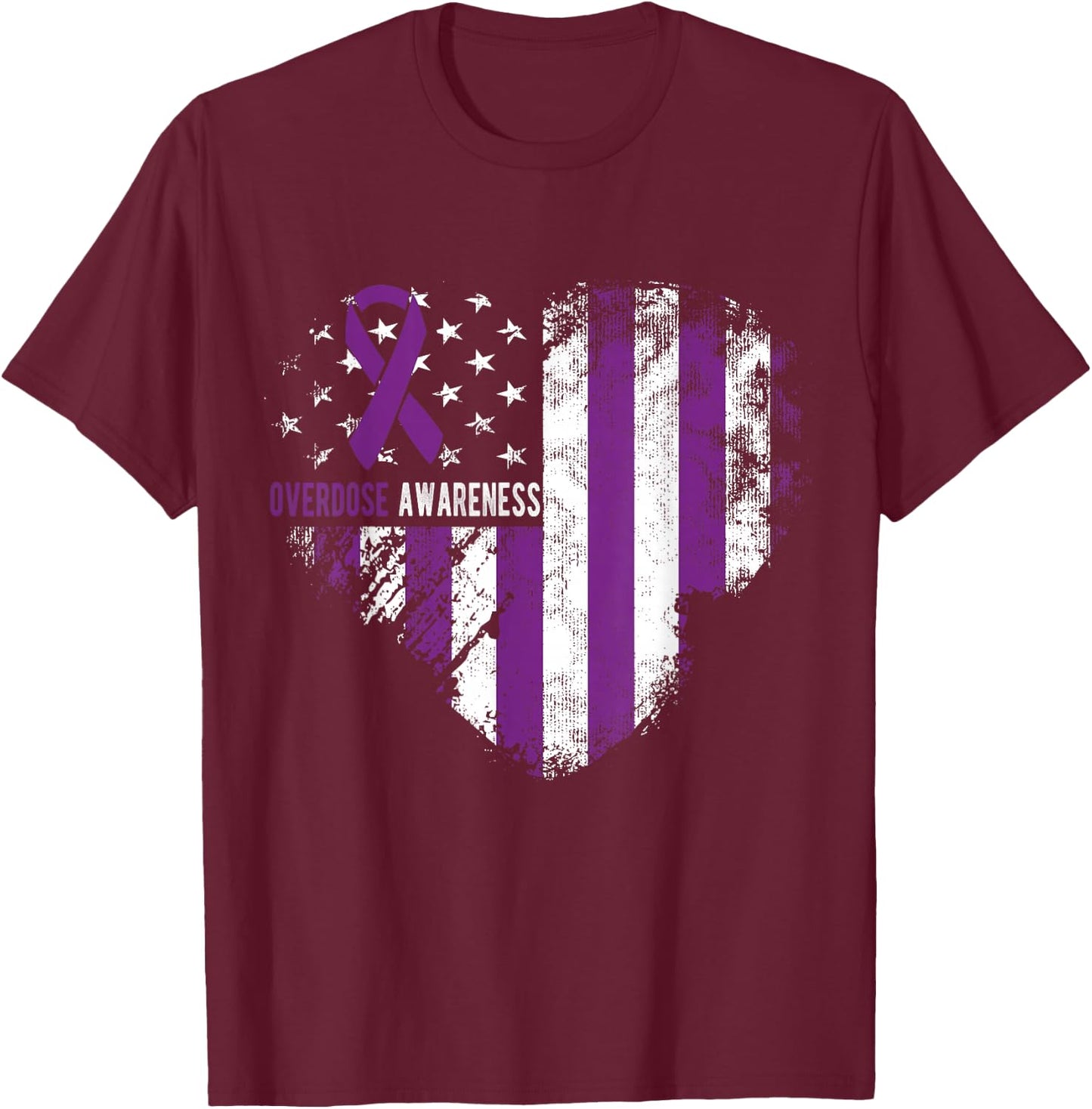 Overdose Awareness Purple Ribbon Drug Addiction T-Shirt - T-Shirt | Maroon