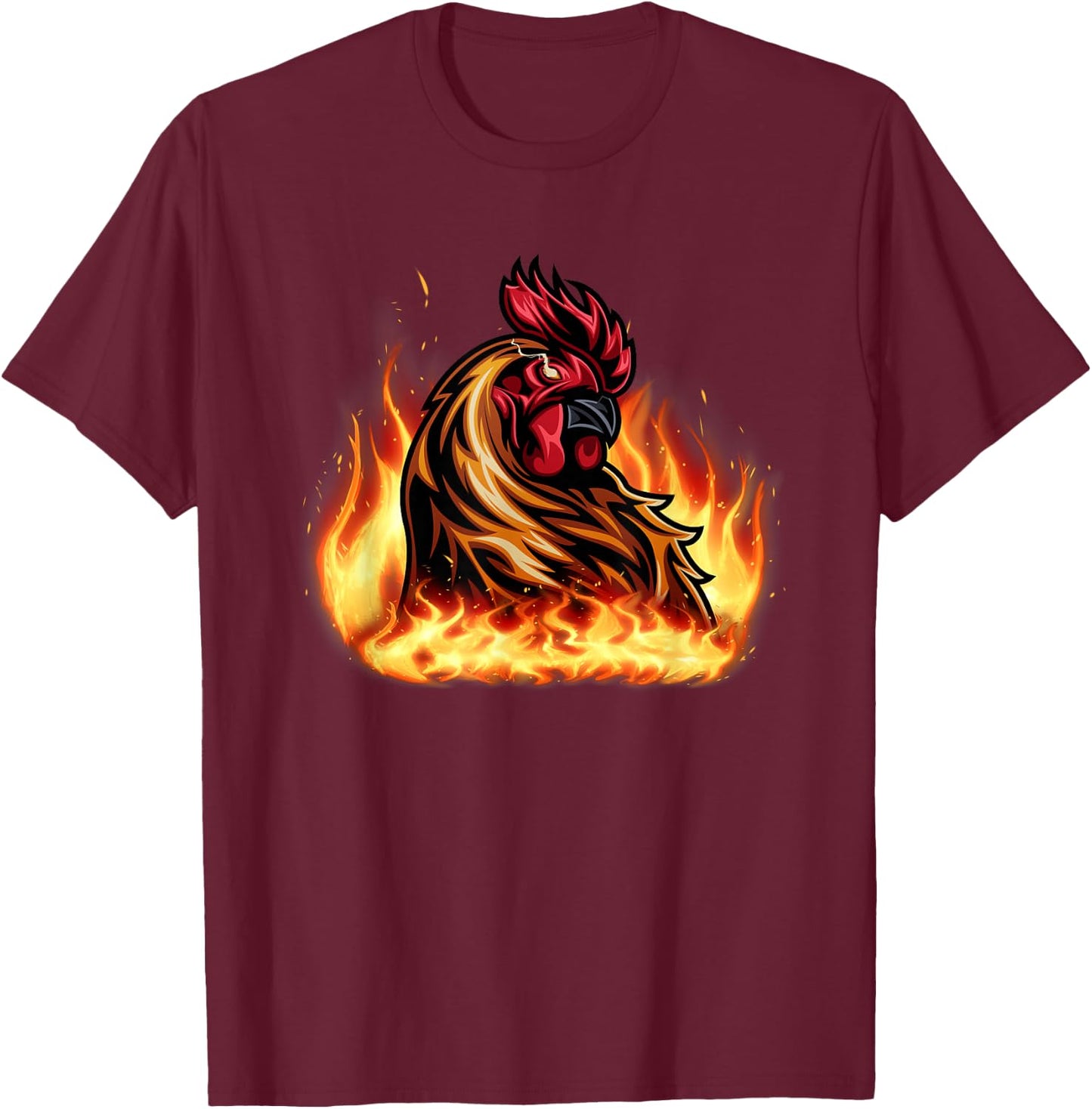 Fire Rooster Chicken Funny Women T-Shirt - T-Shirt | Maroon