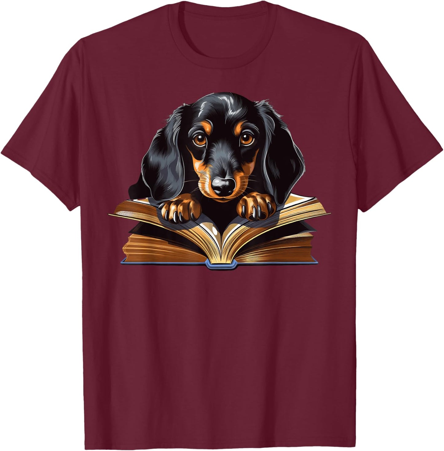 Dachshund Dog Reading Book Men Women Kids T-Shirt - T-Shirt | Maroon
