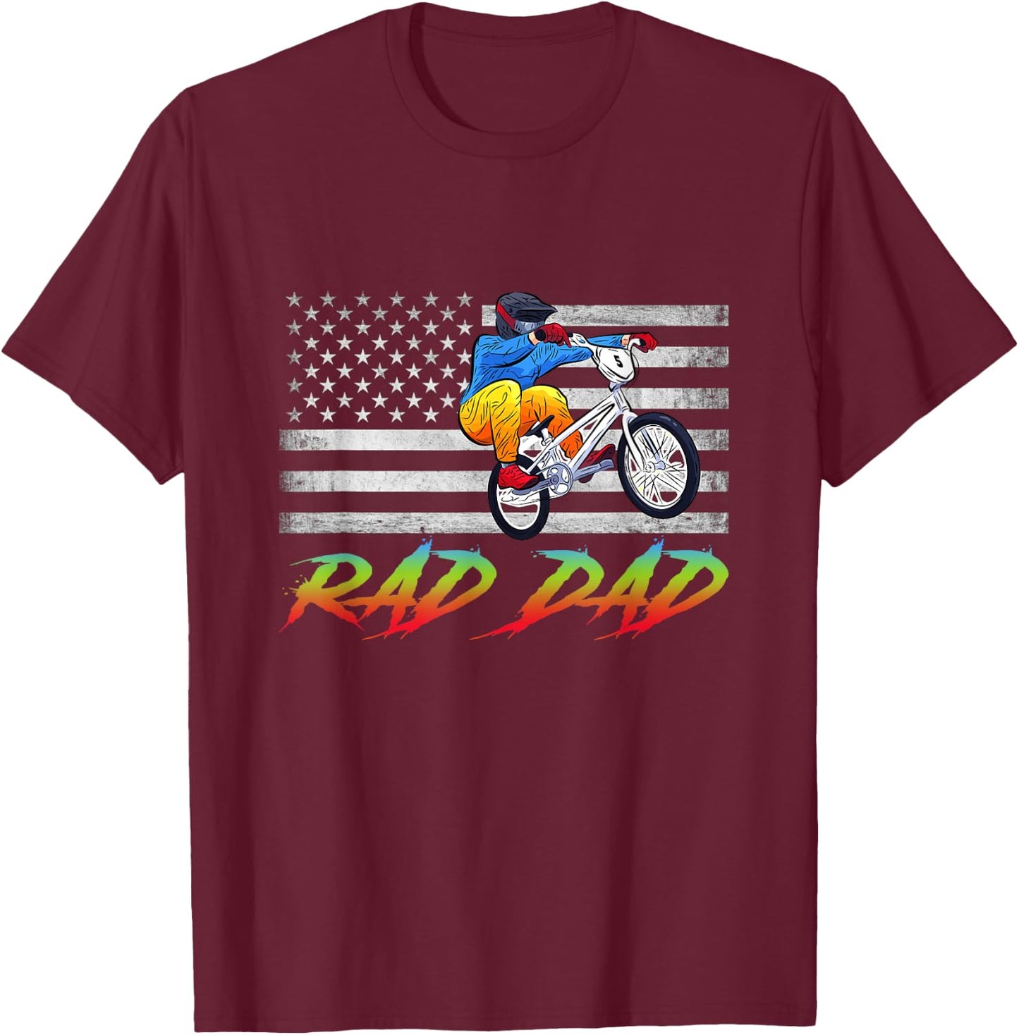 Rad Dad BMX USA Flag, BMX Rider Vintage Gift, Bmx Freestyle T-Shirt - T-Shirt | Maroon