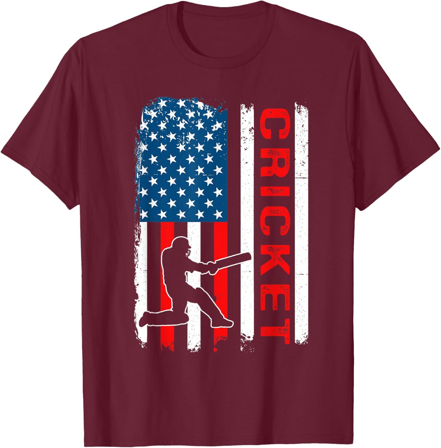 Cricket USA American Flag Cricket Player T-Shirt - T-Shirt | Maroon