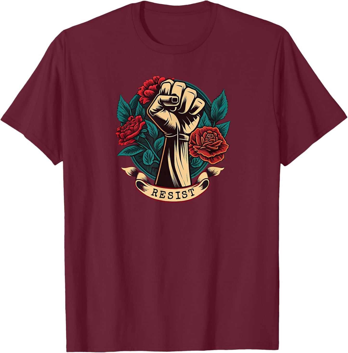 Leftist Democratic Socialist Rose Symbol Liberal Art Resist T-Shirt - T-Shirt | Maroon