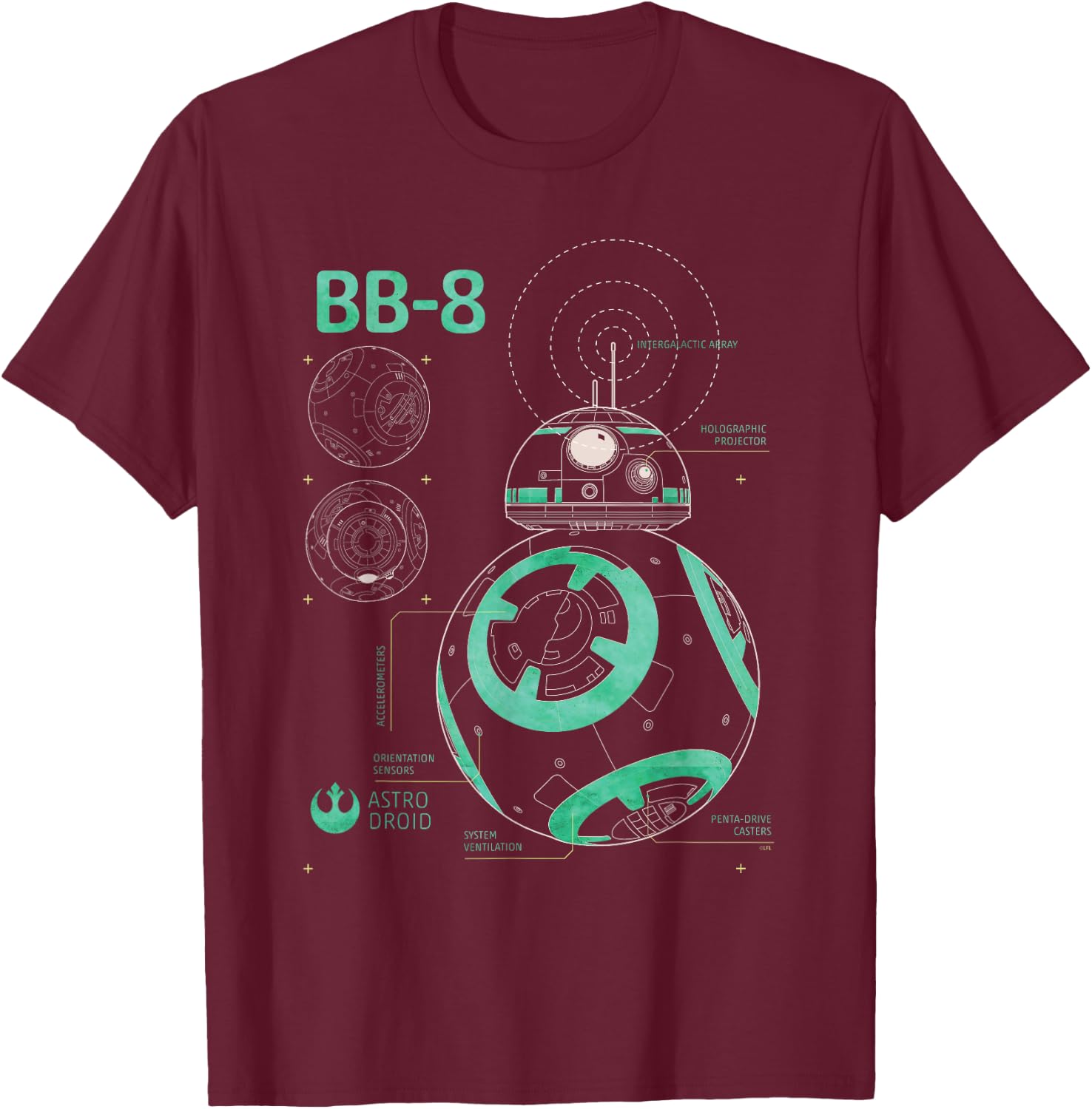 Star Wars BB-8 Astro Droid Blueprint T-Shirt - T-Shirt | Maroon