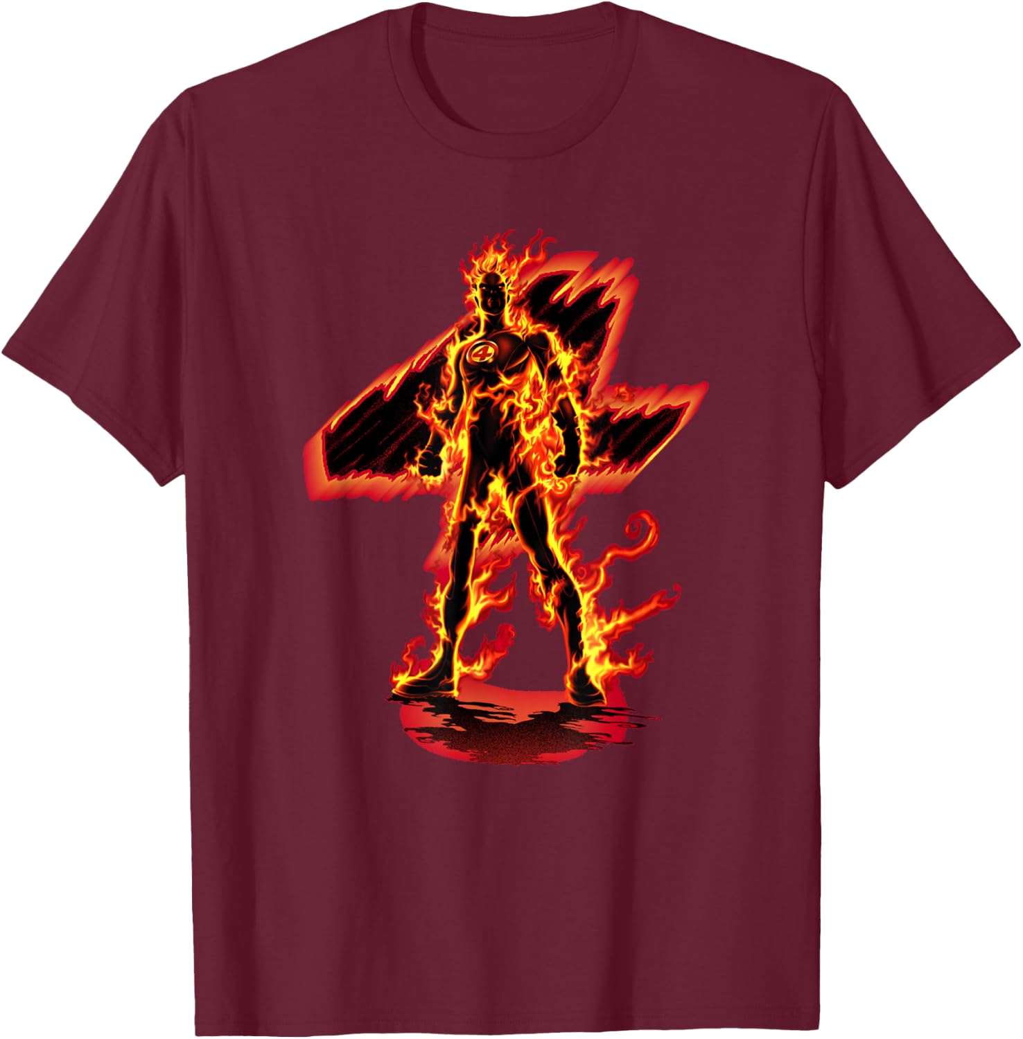 Marvel Fantastic Four Human Torch I Am The Flame! Logo T-Shirt - T-Shirt | Maroon