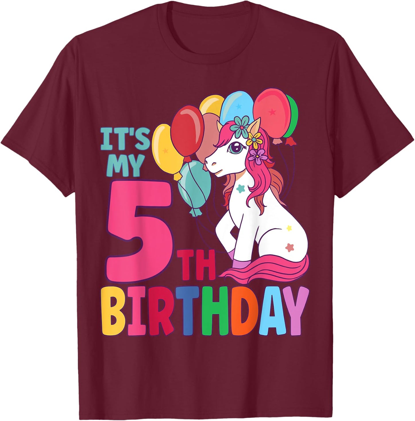 It's My 5th Birthday Unicorn Boys Girls Kids Birthday T-Shirt - T-Shirt | Maroon