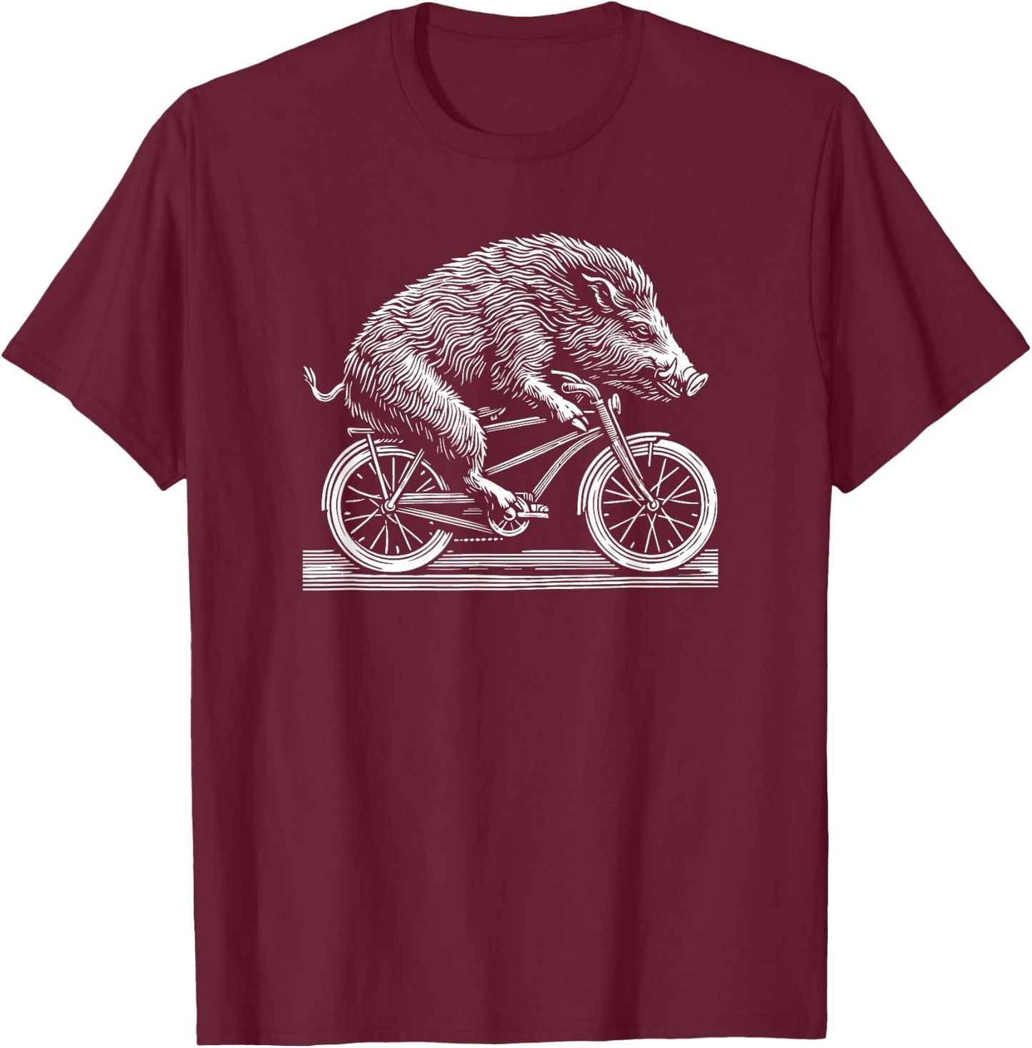 Wild Boar Hog Pig Bicycle Vintage Retro Biker Illustration T-Shirt - T-Shirt | Maroon