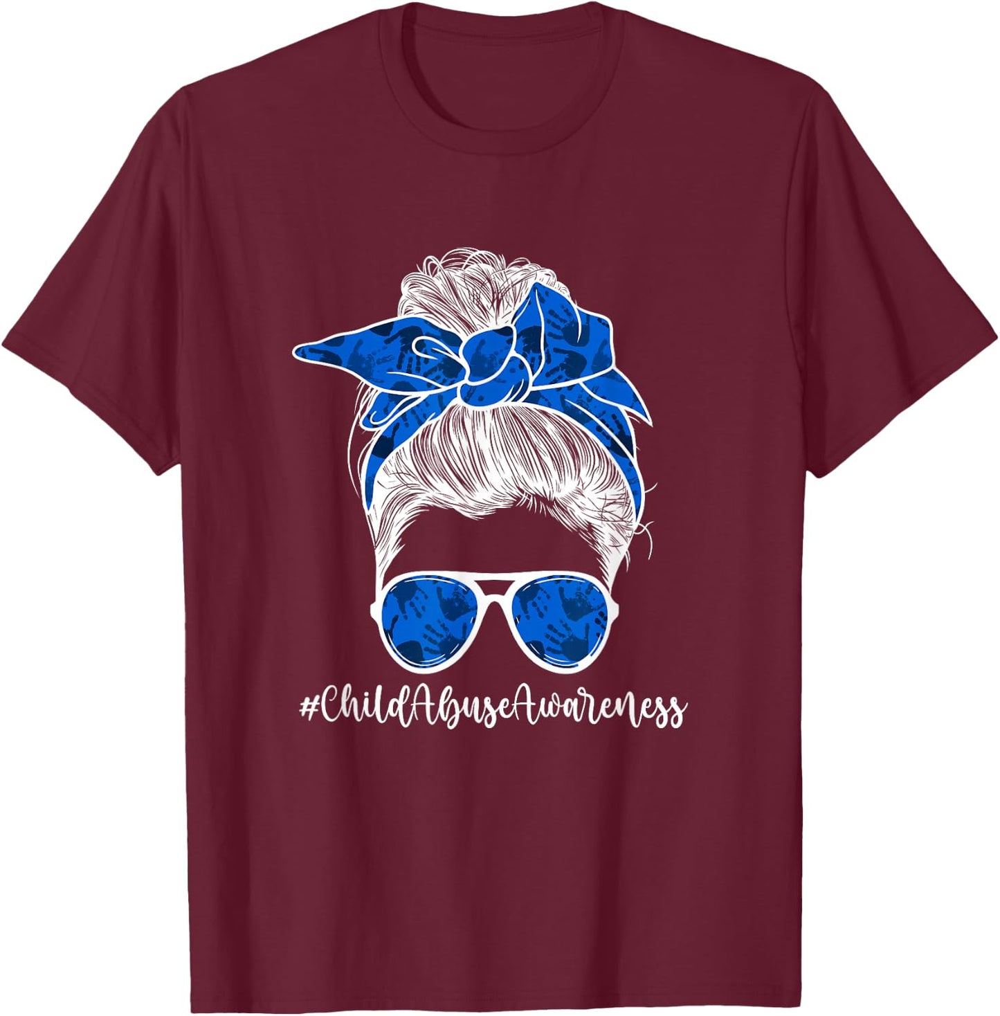 Child Abuse Awareness Messy Bun Child Abuse Prevention Month T-Shirt - T-Shirt | Maroon