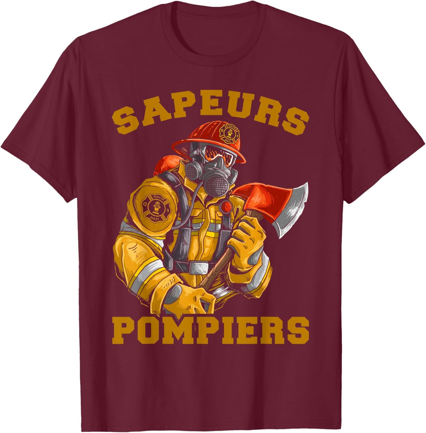 Fireman Sapeur Hero Save Life Extinguishing Fire Brigade T-Shirt - T-Shirt | Maroon