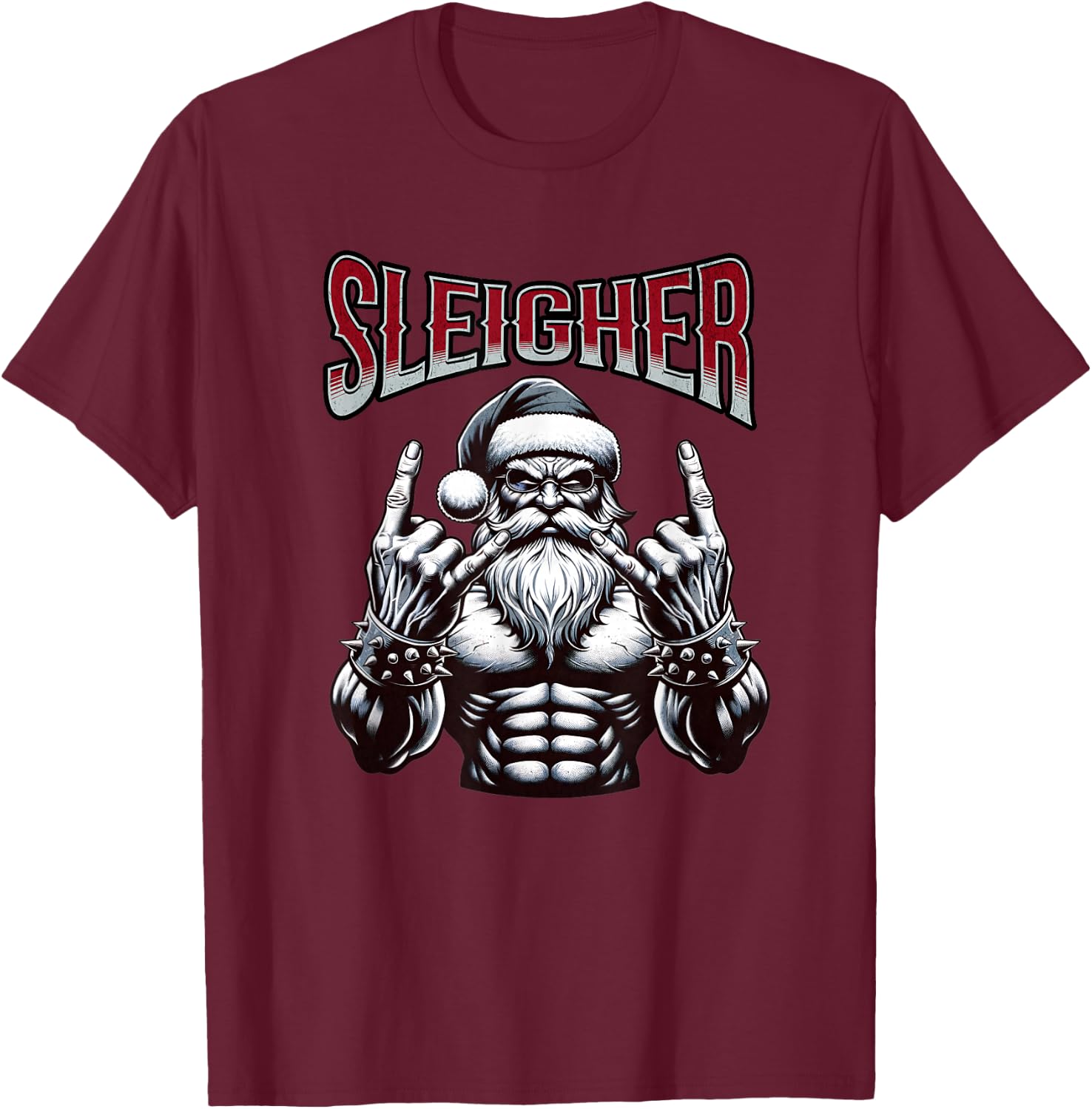 Christmas Sleigher, Metal Santa T-Shirt - T-Shirt | Maroon