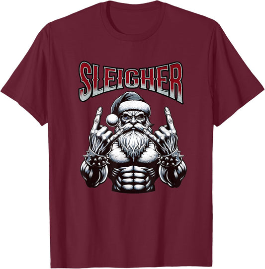 Christmas Sleigher, Metal Santa T-Shirt - T-Shirt | Maroon