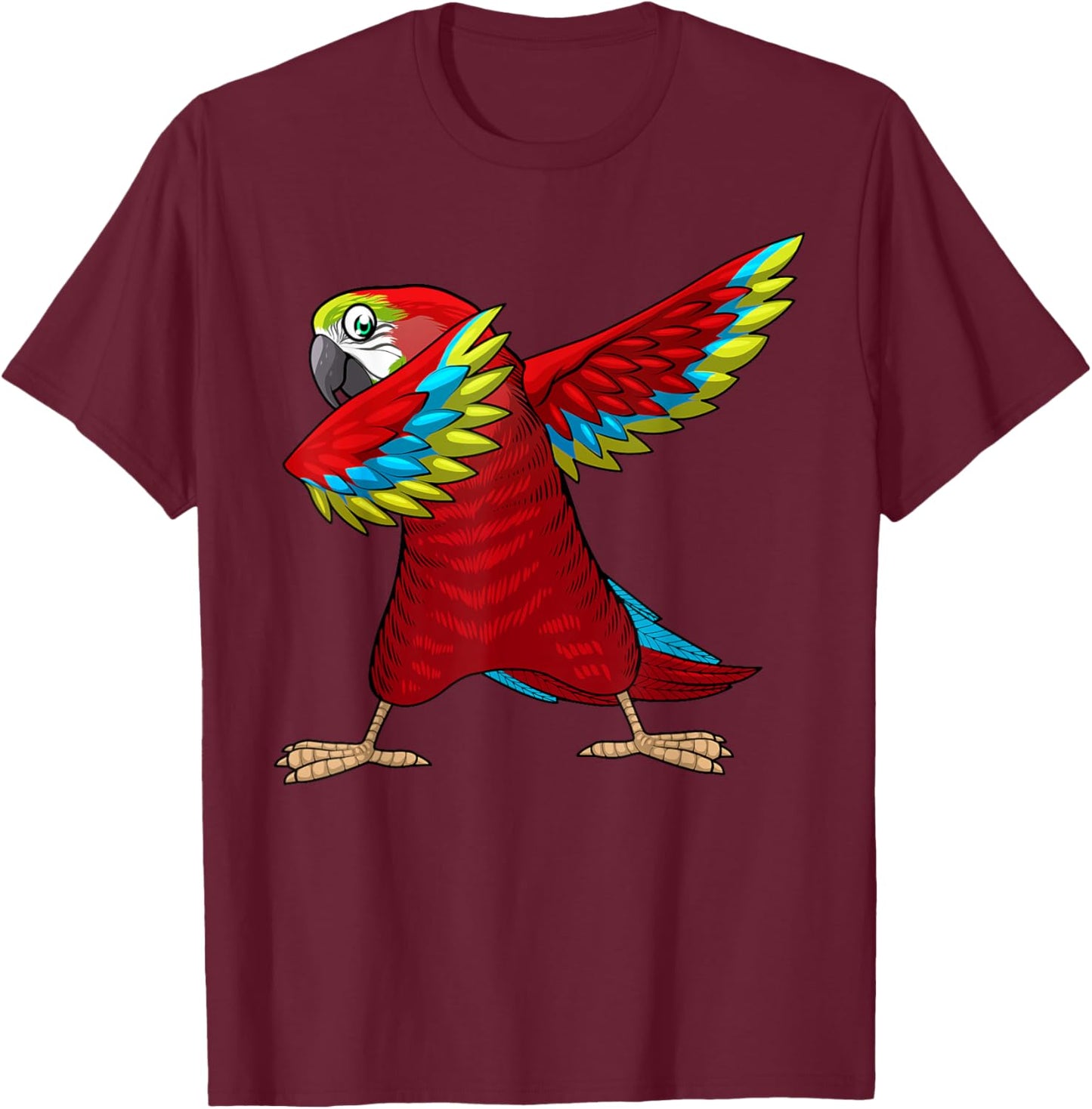 Funny Parrot Gift Parrot Lover Accessories & Stuff -Youth Black Cotton Blend Small Dabbing Parrot Tropical T-Shirt - T-Shirt | Maroon