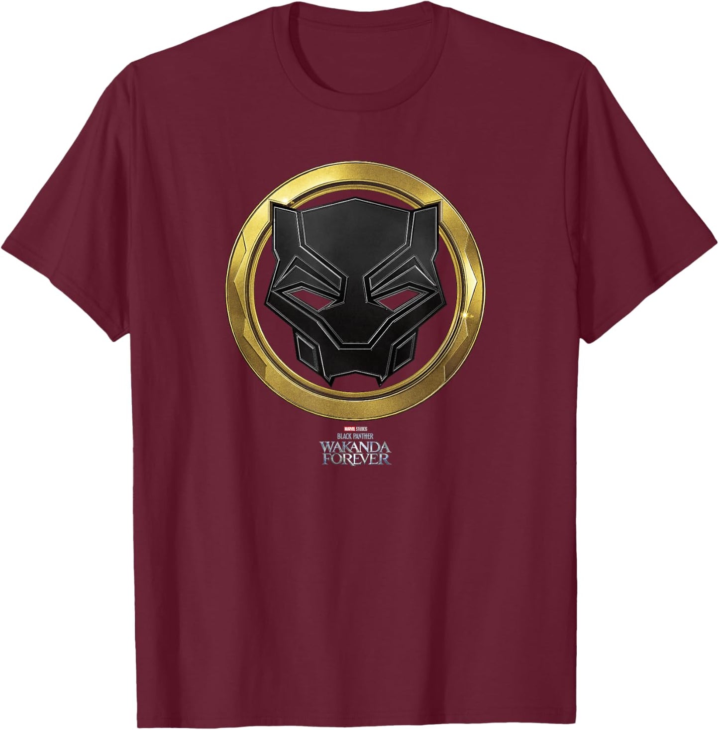 Marvel Black Panther: Wakanda Forever Metal Badge T-Shirt - T-Shirt | Maroon
