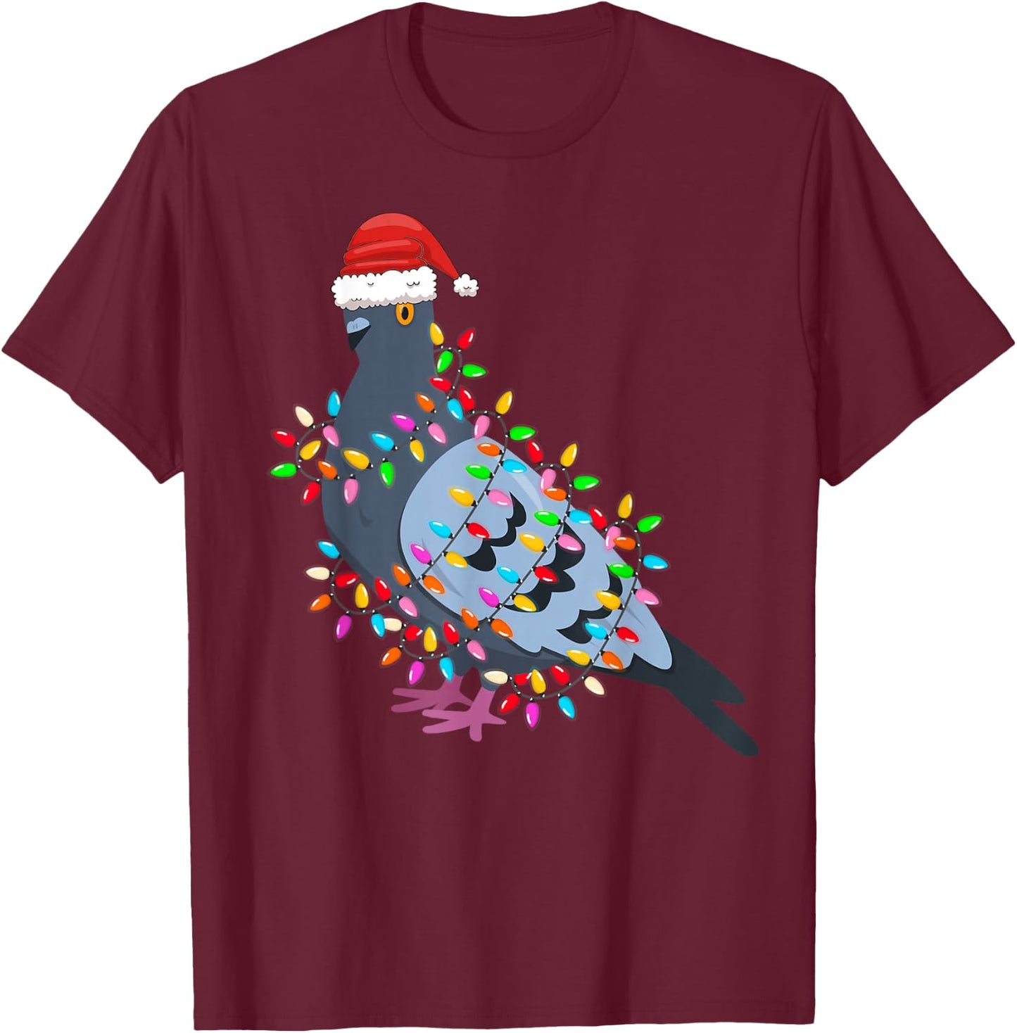 Christmas Lights Pigeon Wearing Xmas Hat - Pigeon Lover T-Shirt - T-Shirt | Maroon