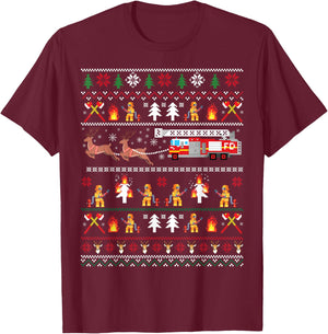 Firefighter Ugly Christmas Sweater, Fireman Fire Firefighter T-Shirt - T-Shirt | Maroon