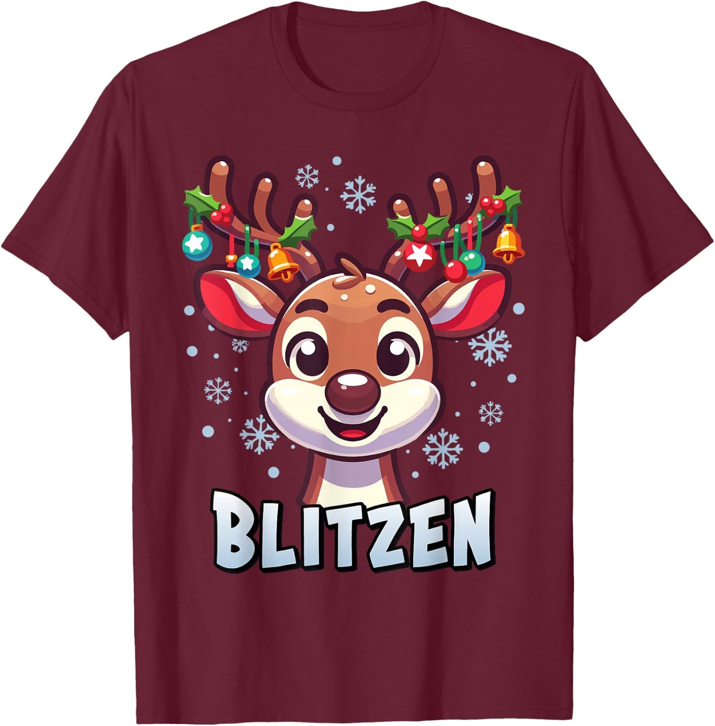 Santa’s Reindeer Blitzen Xmas Group Costume T-Shirt - T-Shirt | Maroon