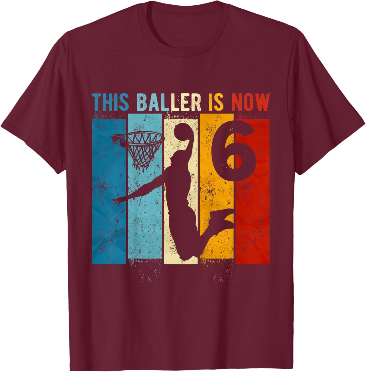 Kids 6 Year Old Basketball 6th Birthday Boy T-Shirt - T-Shirt | Maroon