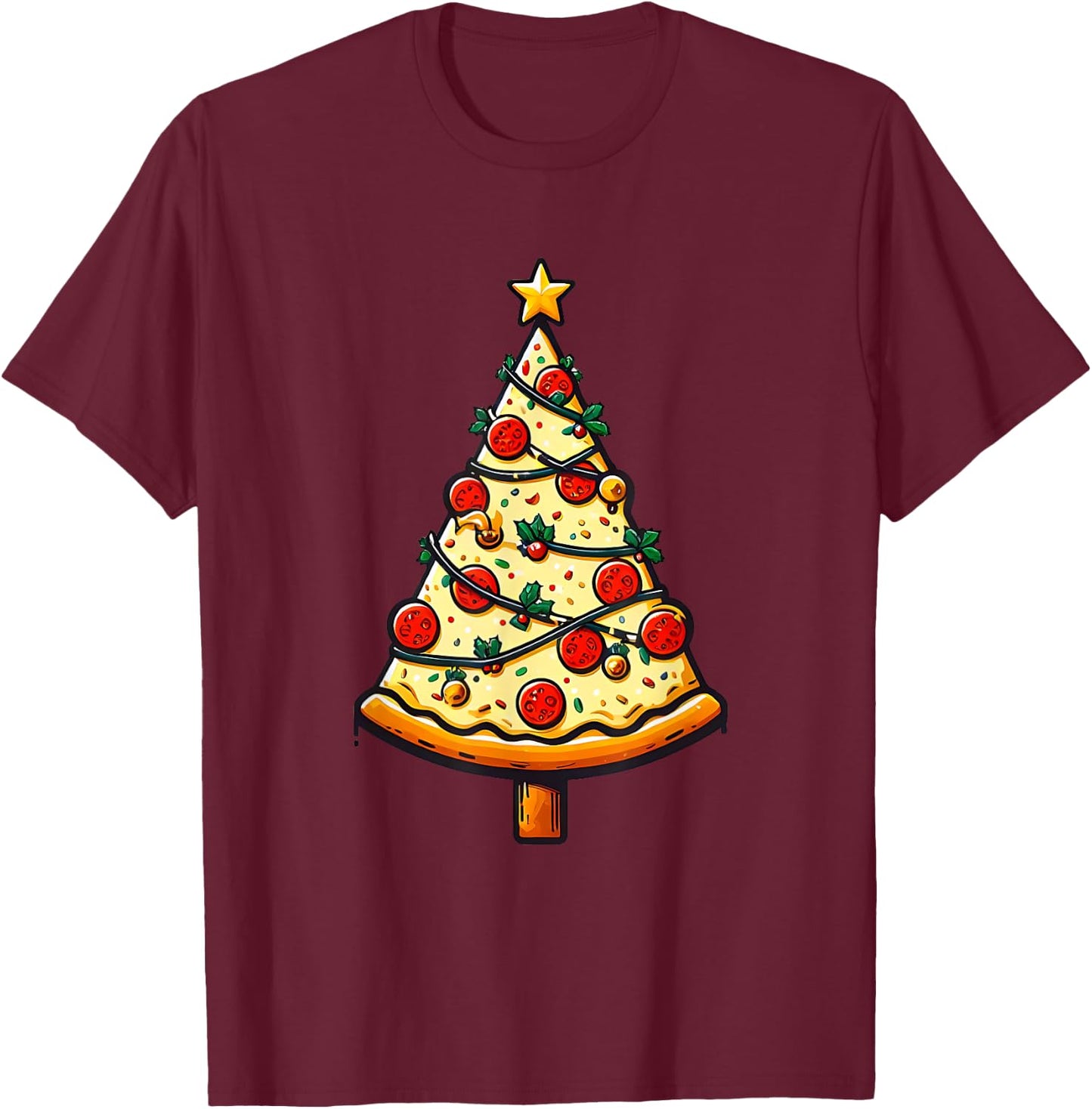 Pizza Christmas Tree T-Shirt - T-Shirt | Maroon