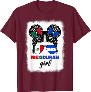 Half Mexican And Honduran Mexico Honduras Flag Girl Kids T-Shirt - T-Shirt | Maroon