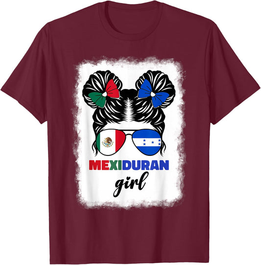 Half Mexican And Honduran Mexico Honduras Flag Girl Kids T-Shirt - T-Shirt | Maroon