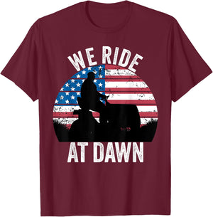 We Ride At Dawn Lawnmower Lawn Mowing Funny Dad Vintage Men T-Shirt - T-Shirt | Maroon