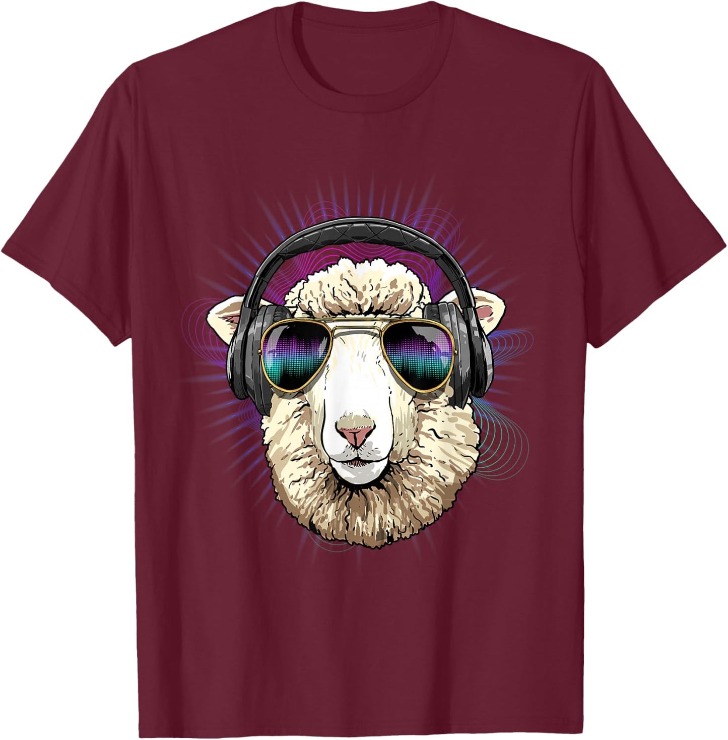EDM House Music DJ Sheep Lamb Music Lover Music Artist Farm T-Shirt - T-Shirt | Maroon